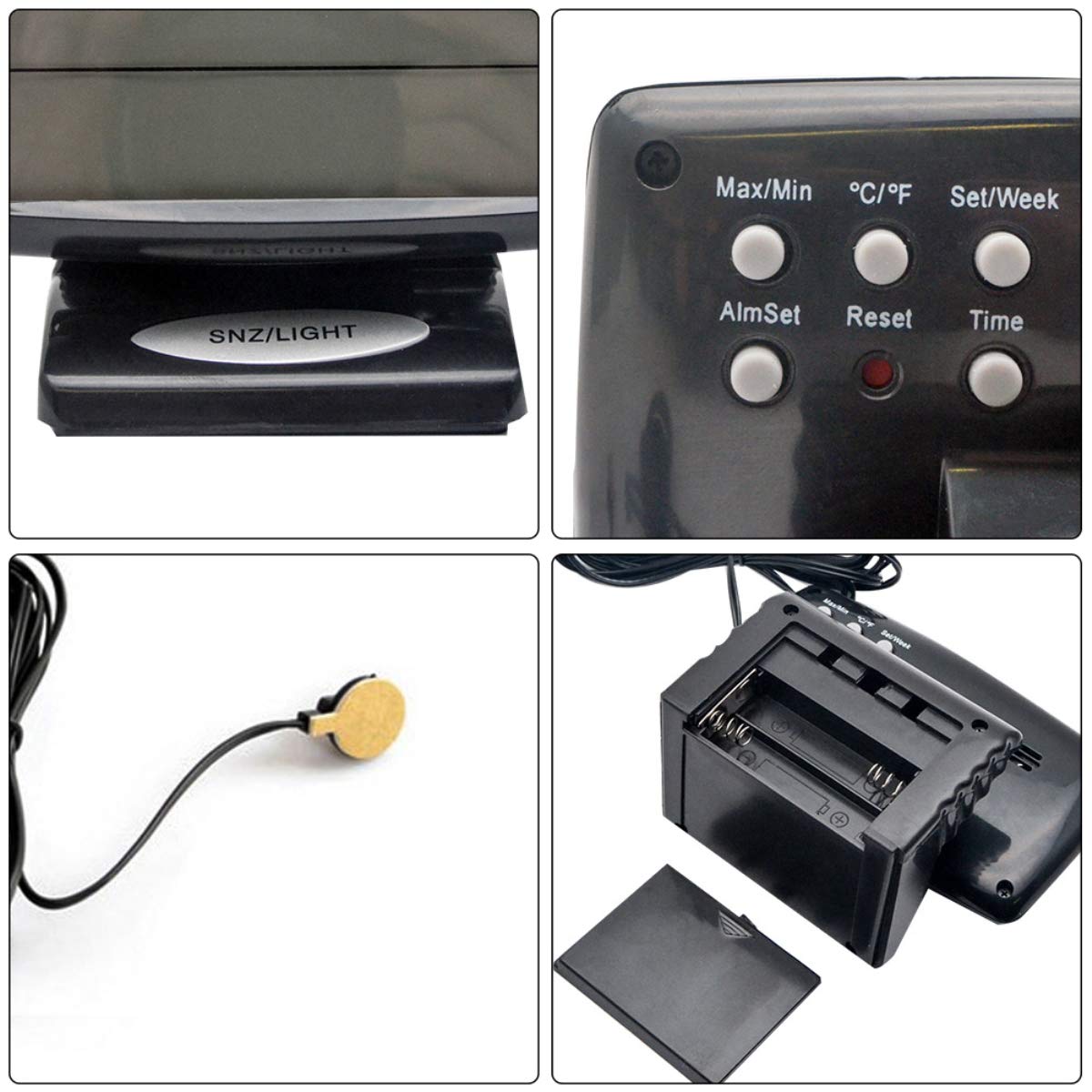 Thermomètre de mesure de température à l'intérieur et à l'extérieur de la voiture, horloge électronique, rétro-éclairage LCD bleu pour voiture avec affichage numérique et thermomètre