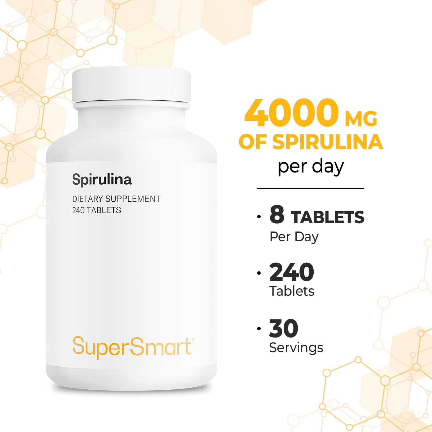 Supersmart - Spirulina 4000mg per Day (Easy-to-Take) - Blue Green Algae - Natural Vegan Friendly Superfood | Non-GMO & Gluten Free - 240 Tablets - Image 5