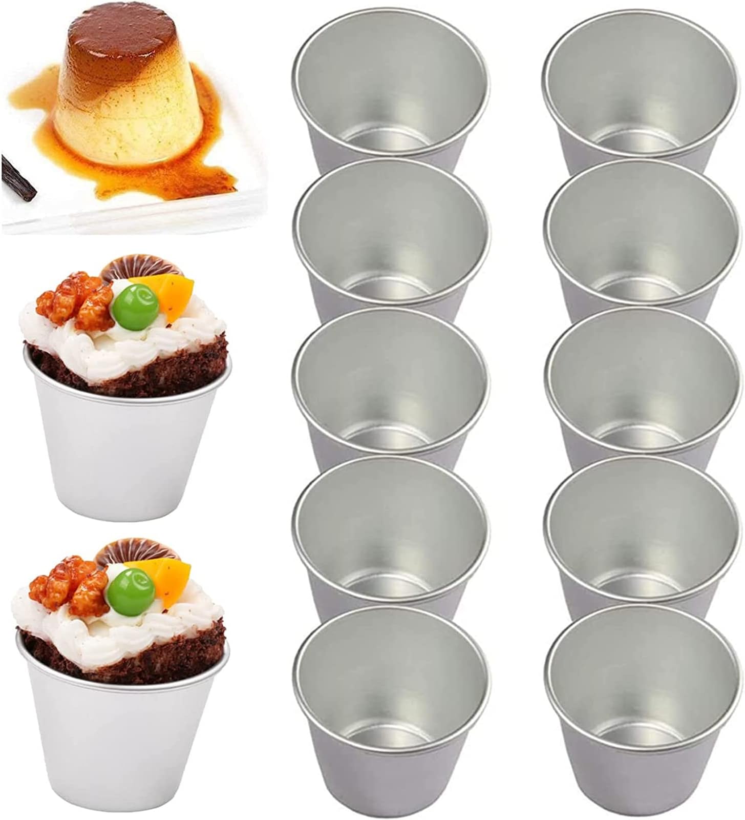 Pudding Moulds, 10pcs Aluminum Baking Cups Cupcake Mould Muffin Tin Dariole Moulds Baking Tool
