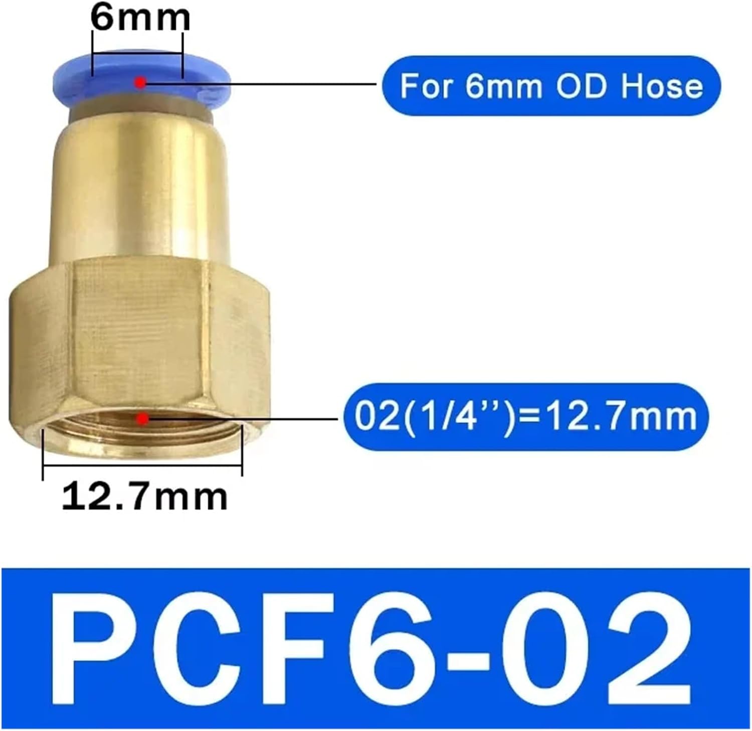 10PCS PCF Pneumatic Air Connector 4 6 8 10 12mm Hose Tube 1/8" 3/8" 1/2" 1/4" bspp Female Thread Brass Pipe Joint Fitting(PCF6-02)