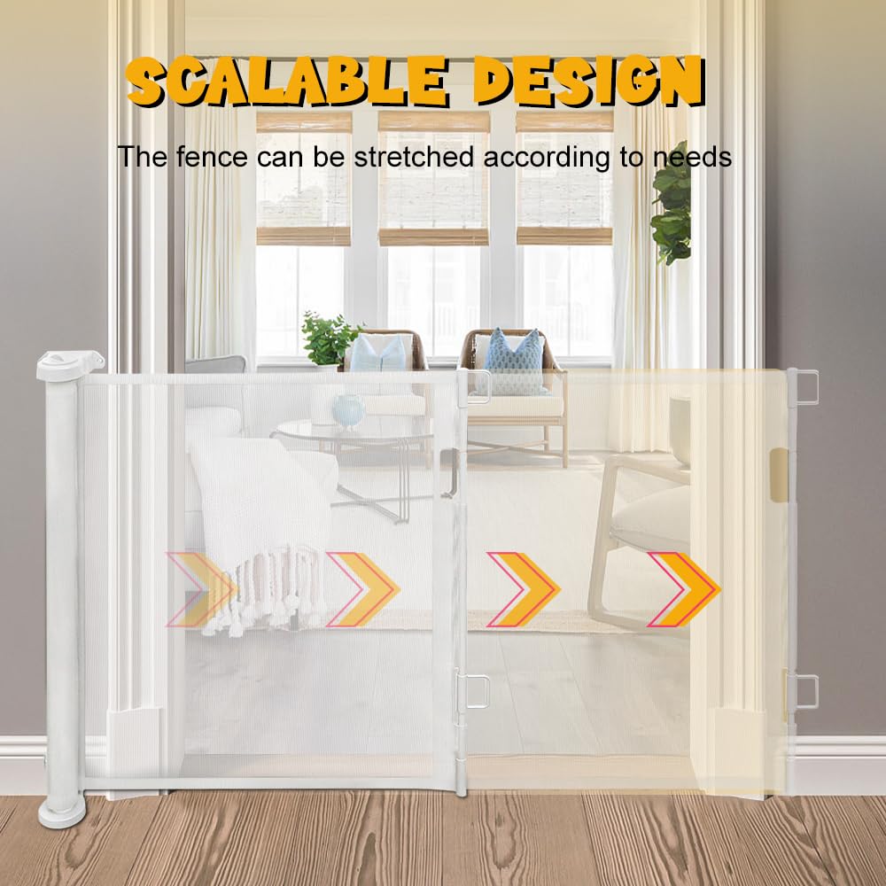 Barriere de Securite Enfant Barriere de Securite Chien Escalier pour Chien- Barriere de Securite Enroulable pour Escaliers,86 * 150cm - Blanc