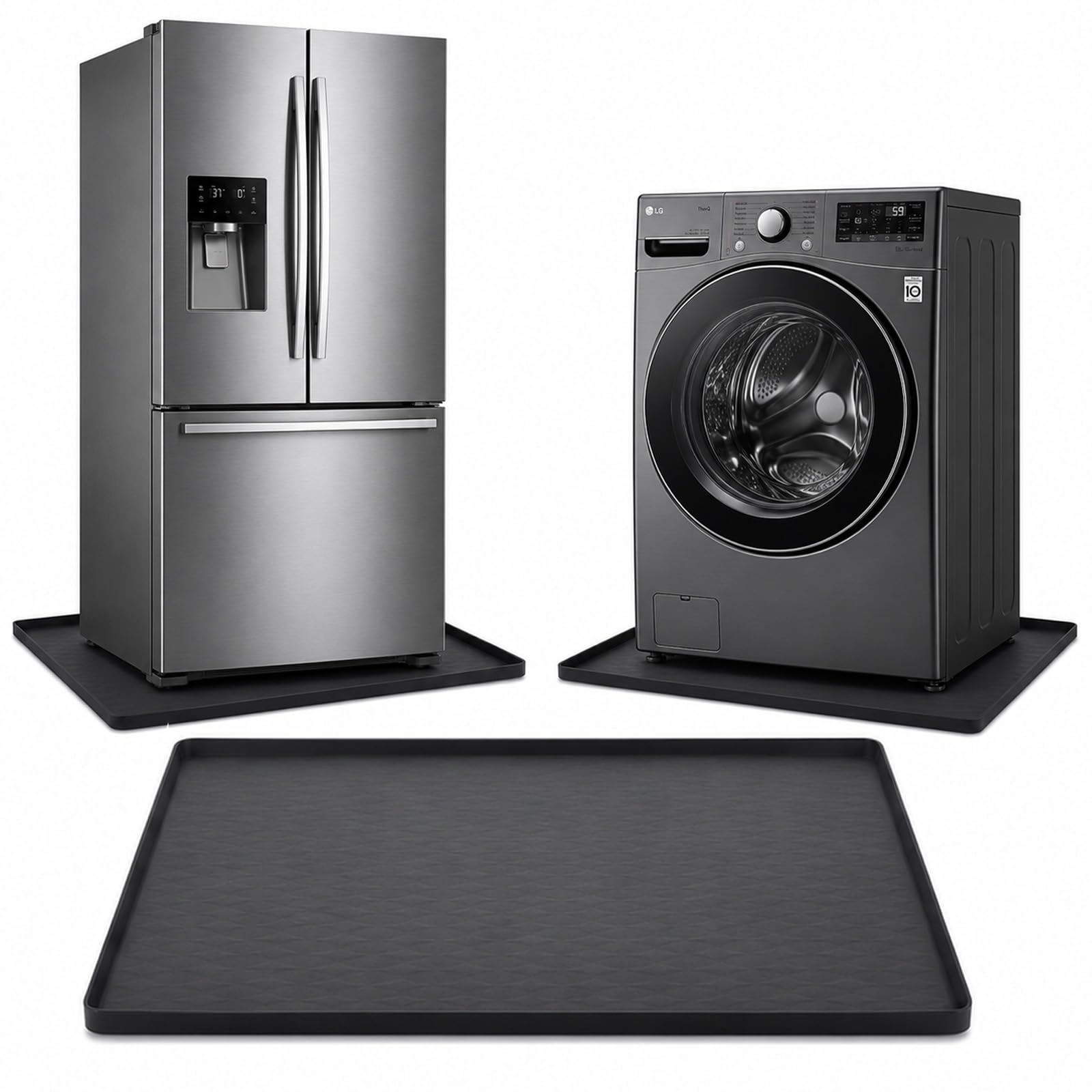 EVERGOODS Mini Fridge Silicone Mat 60x60cm, Waterproof Appliance Drip Tray with 0.8"" Raised Edges, Washing Machine & Fridge Floor Protector, Non-Slip Silicone Mat for Dryer, Coffee Machine