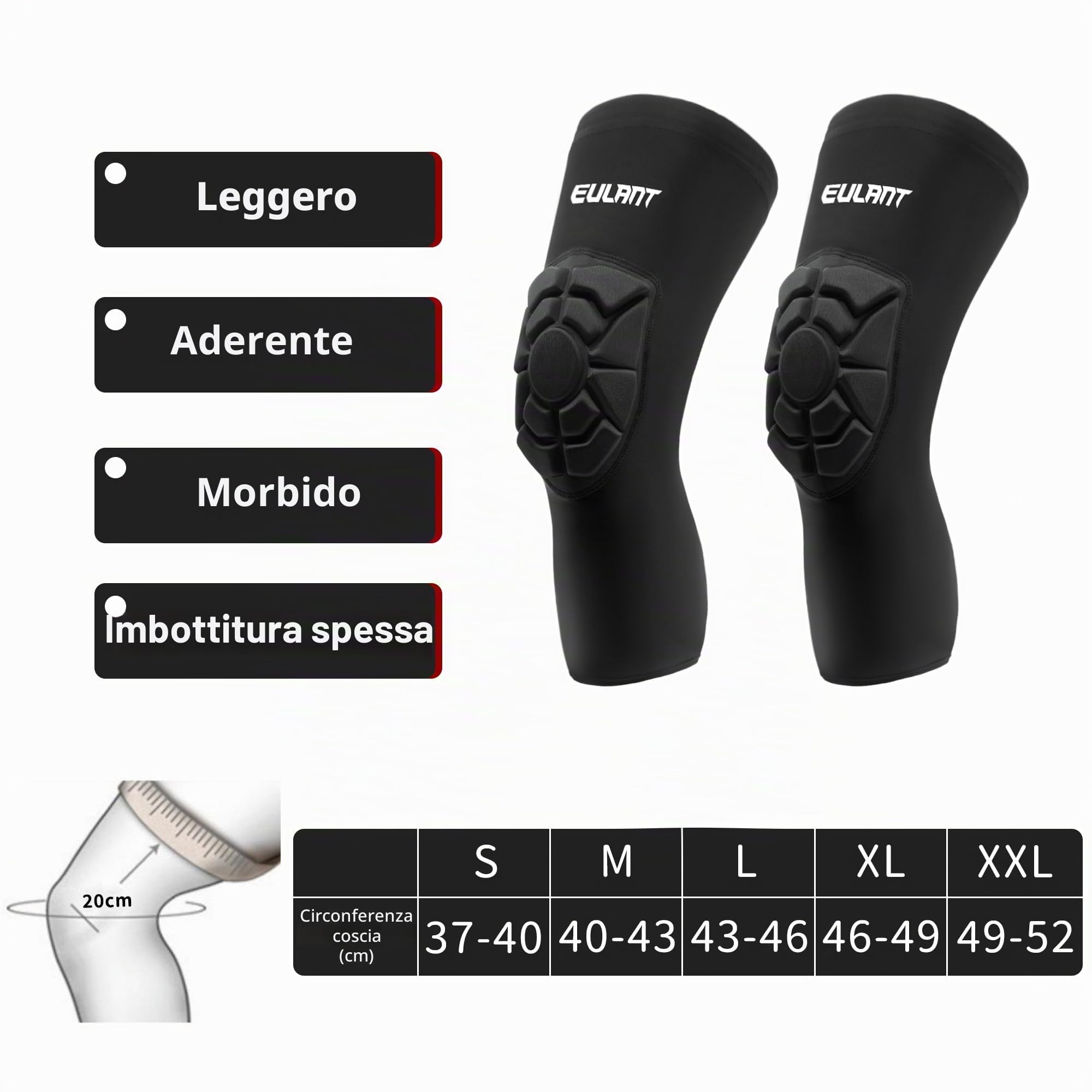 EULANT Elastico Ginocchiere MTB per Donna & Uomo,Sottile Protezioni Portiere Calcio,Morbido Ginocchiera Pallavolo,Protezioni Ginocchia per Danza Pallamano Ginnastica Ritmica Pattinaggio Yoga