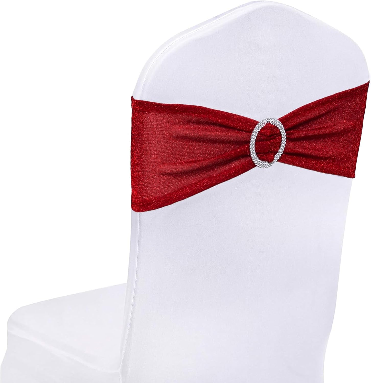 SquarePie Pack of 100 Silver Chair Sashes Bows with Buckle Slider Universal Elastic Spandex Chair Bands Ties for Banquet Event Decor