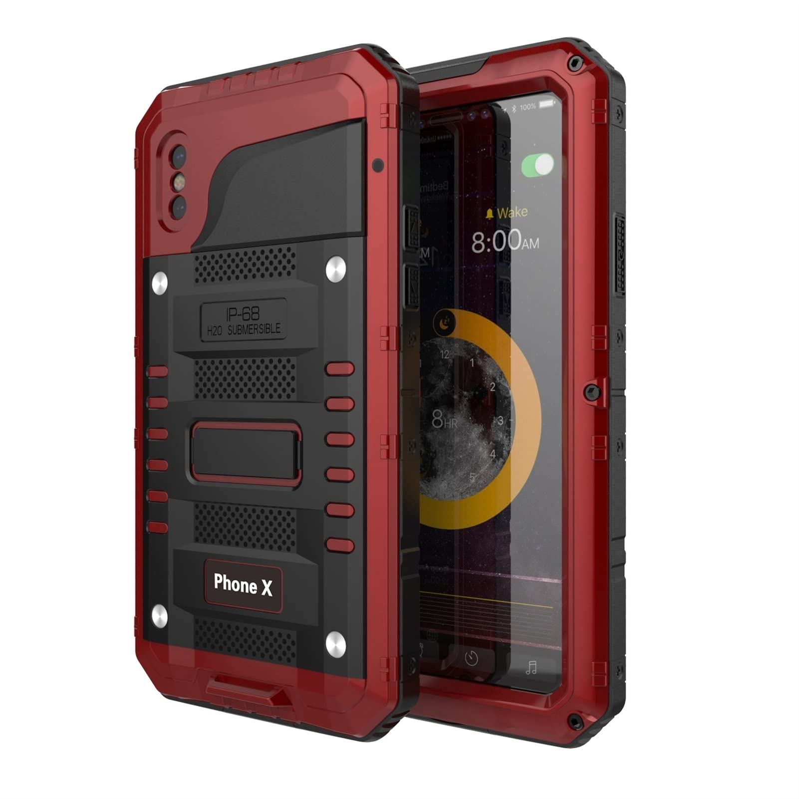 Coque métal iPhone X étanche IP68 CZKE anti-choc rouge protection écran