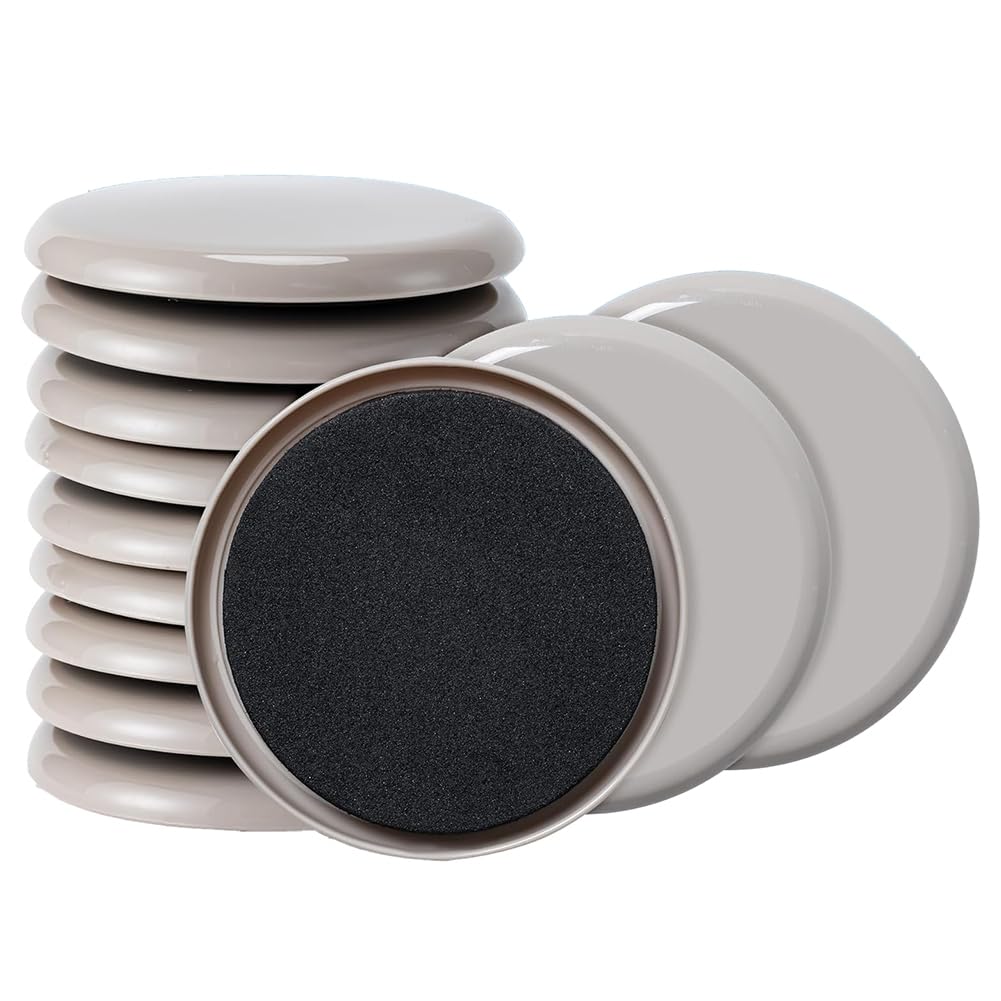 Oewwthy 12 Pcs Furniture Sliders Reusable Round Glides Glider 3 1/2'' Furniture Sliders Pads Heavy Duty Furniture Movers Sliders