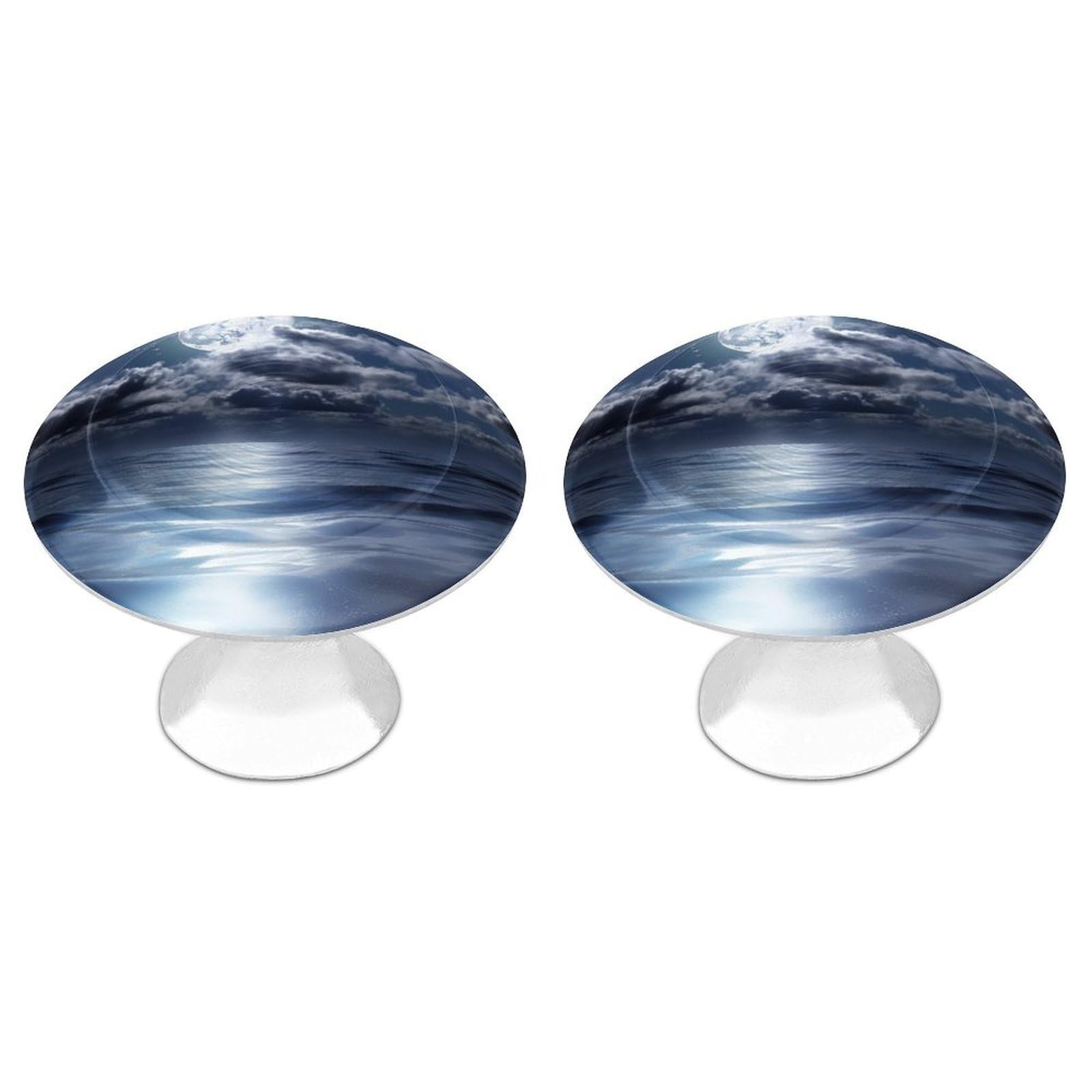 QMNLKH Moon Over Ocean Cabinet Knobs for Home, Round Drawer Pulls for Kitchen, Personalized Cupboard Handles with Screw, Fashion Dresser Knobs for Office, Drawer Handles, 2 Packs