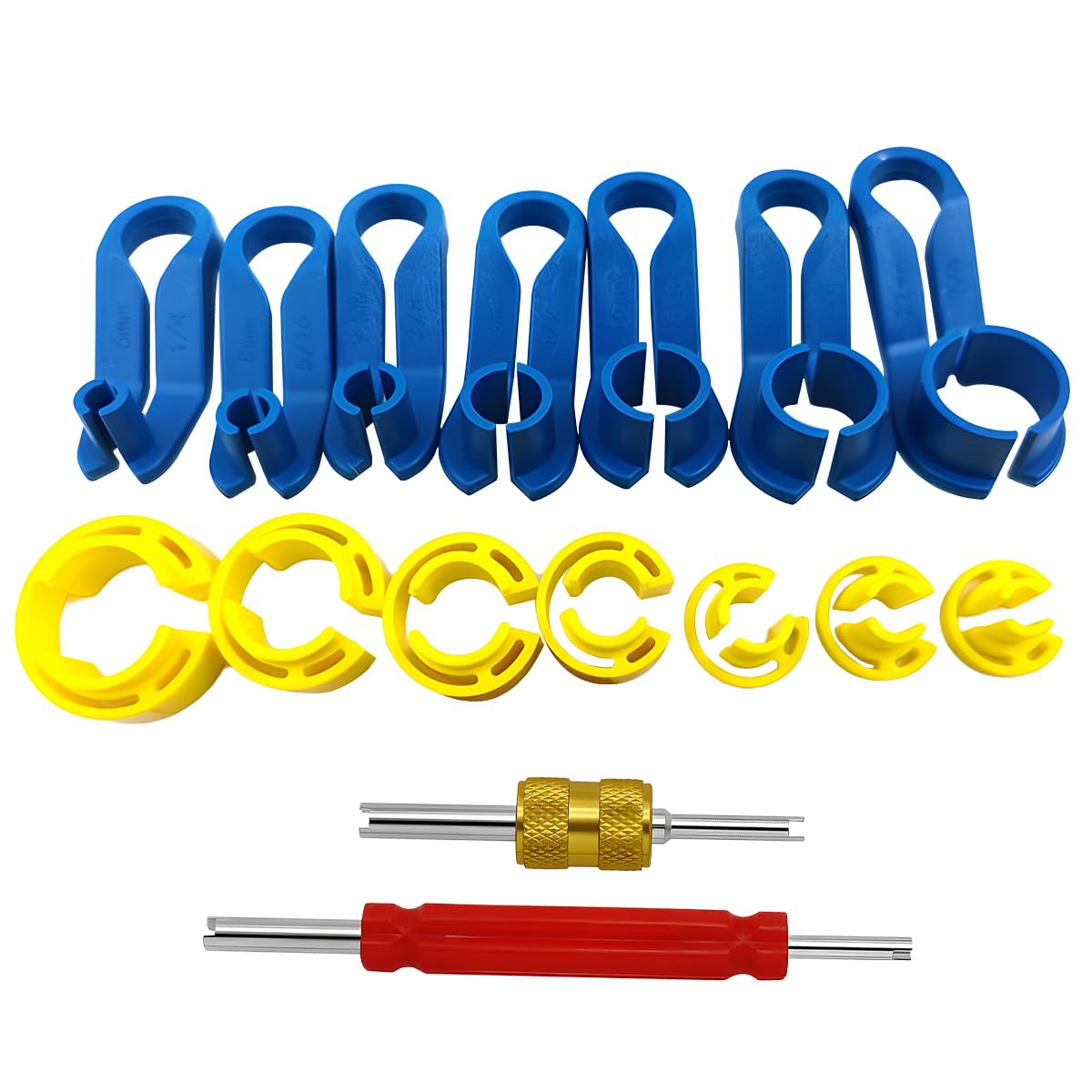 16PCS Car AC Fuel Line Disconnect Removal Tool Set, 1/4 5/16 3/8 1/2 5/8 3/4 7/8 Inch Vehicle Fuel Line Removal Tool with Storage Box, Auto Repairing Accessories, Universal Fit