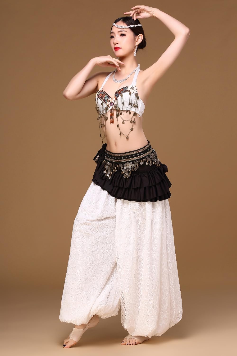 HEARTTOUCH Women's Belly Dance Wave Shape Hip Scarf with Silver Coins Wrap Noisy Belly Dance Costume for Performance