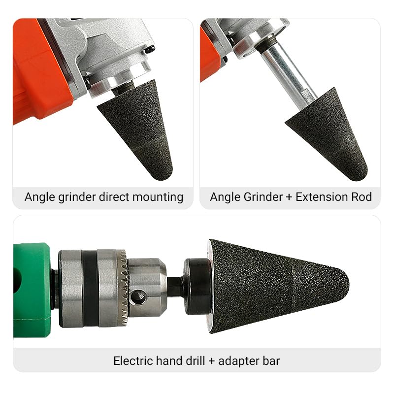 LOZLIN 3PCS Drum Sander Set 60# 100# 180# Cylindrical Diamond Grinding Wheel Polishing Head Abrasive Sanding Grit Angle Grinder Grinding Heads Matching Extensions (Conical)