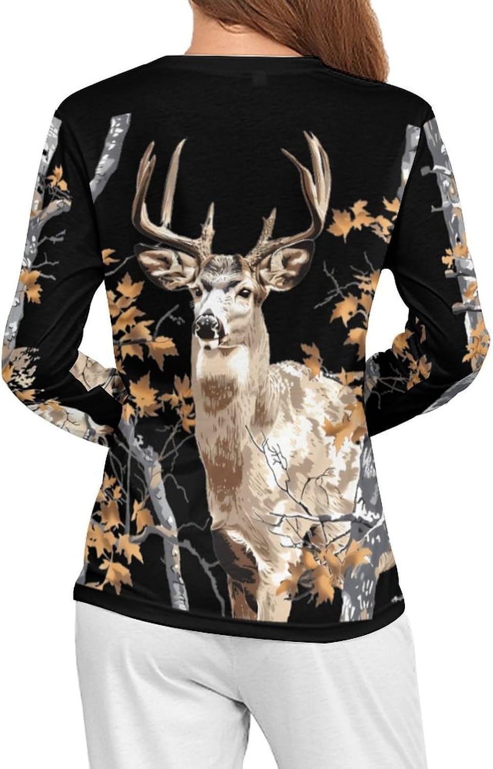 Camouflage Deer Hunting Women's Pajama Top Sleepwear Pajamas Sleep T-Shirt Long Sleeve Shirt Crewneck Tee