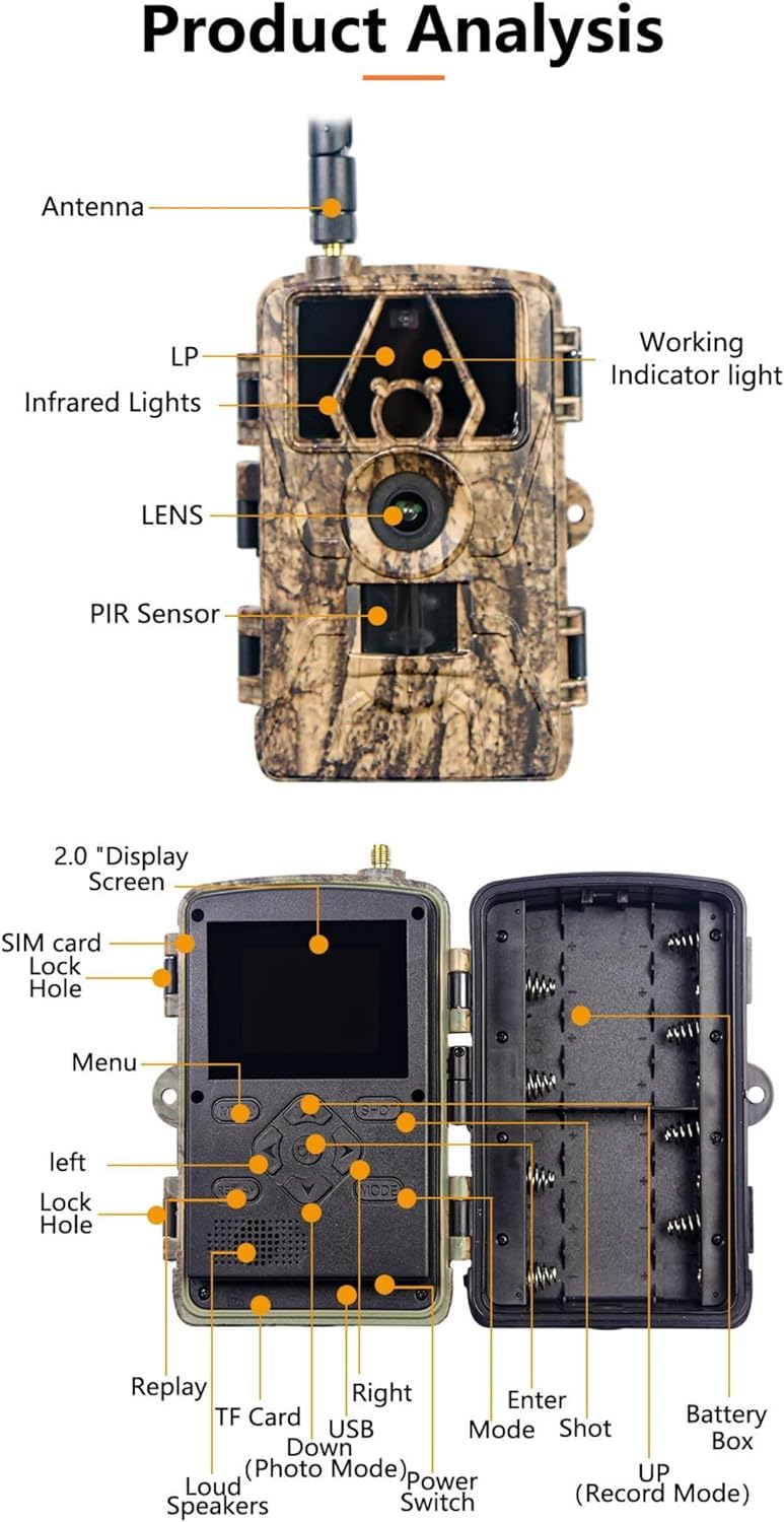 4G Profi-Wildkamera 60MP 4K mit 32 GB Speicherkarte und 4G SIM Card, Top-Bewegungserkennung, unsichtbarer Blitz für Nachtsicht, App-Übertragung