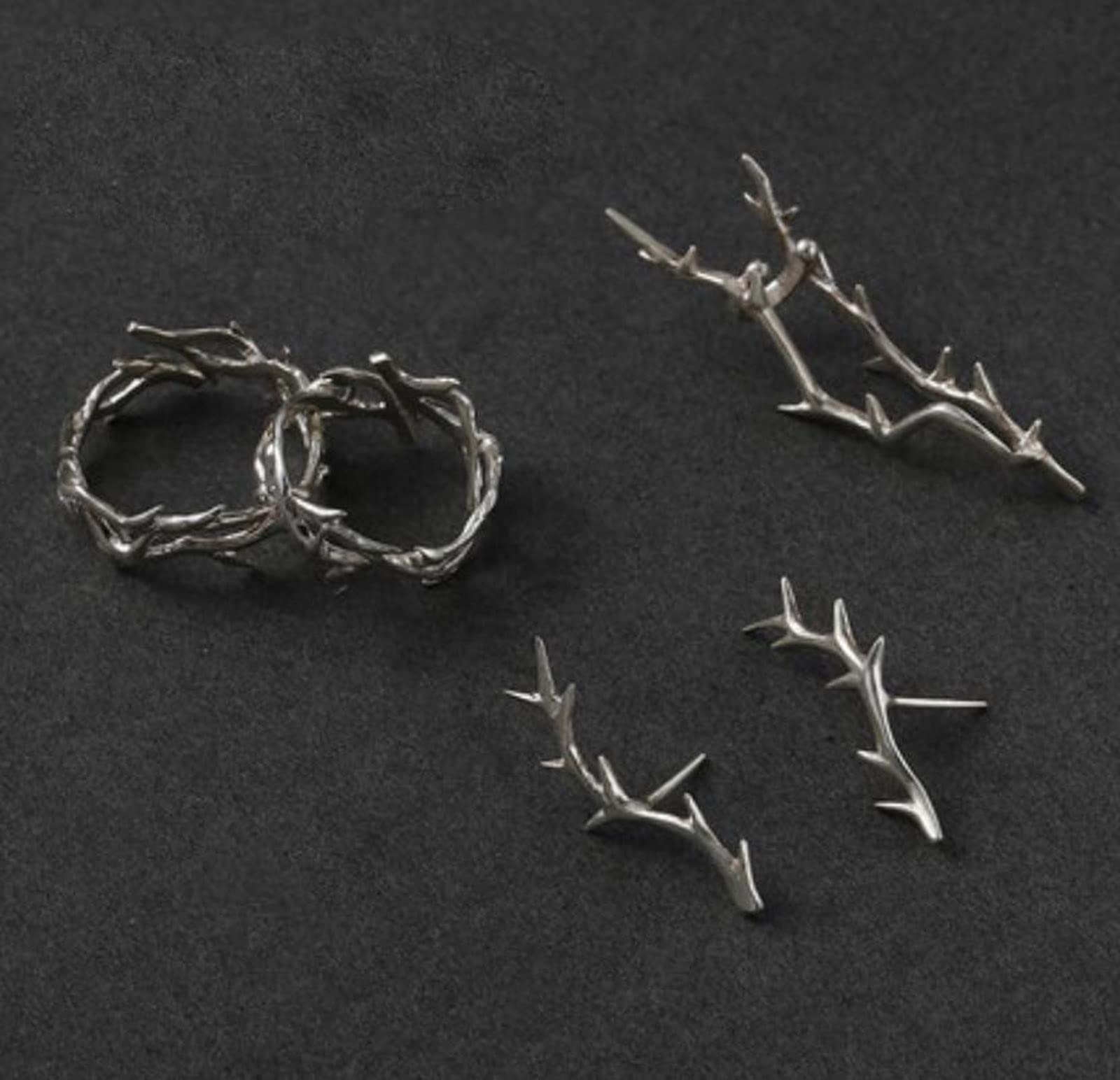 kobeIeen Ring Adjustable Rings Silver Thorn Branch Rings Open