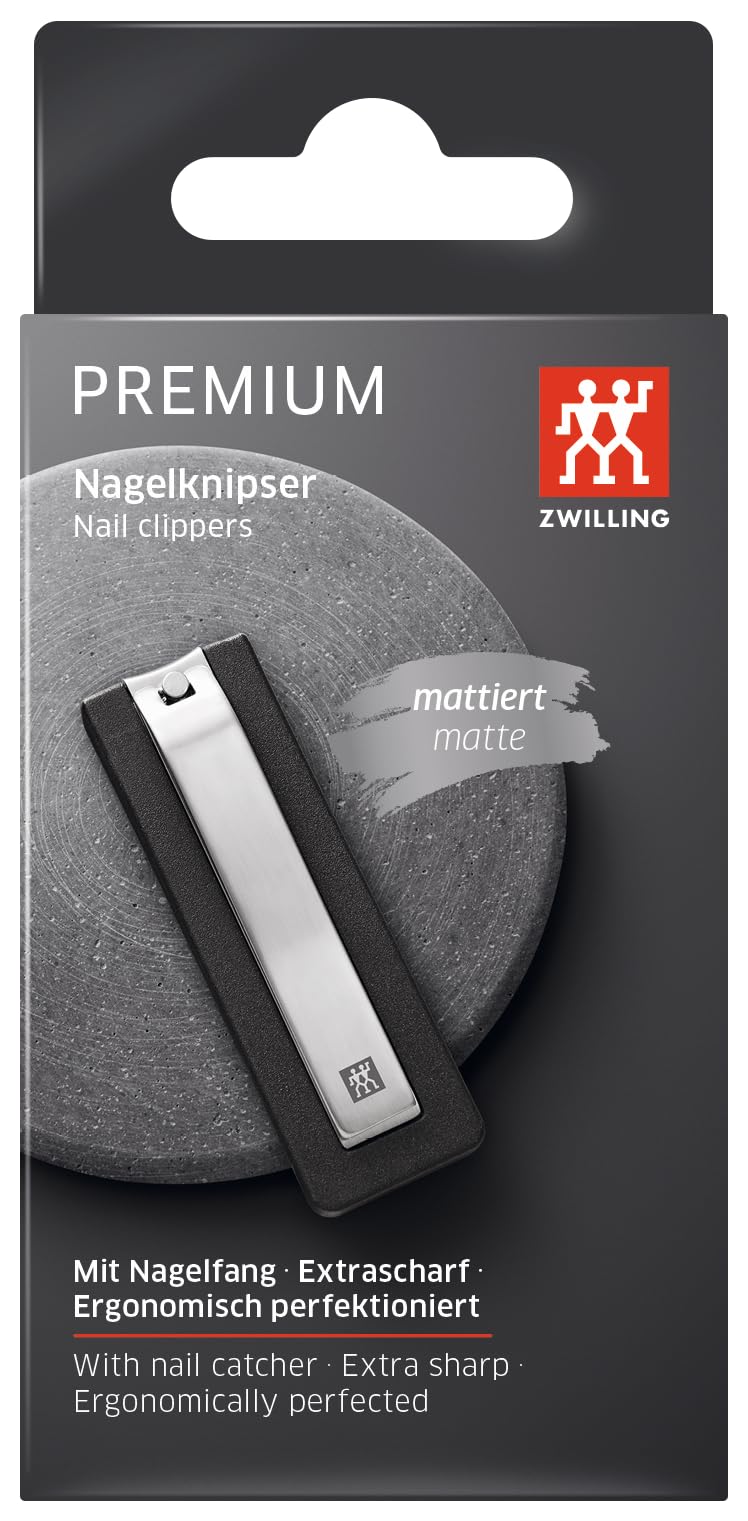 ZWILLING Cortaúñas (con caja atrapaúñas, fuerte efecto de palanca para dedos y pies, filo ligeramente curvado), Premium, negro 80 mm
