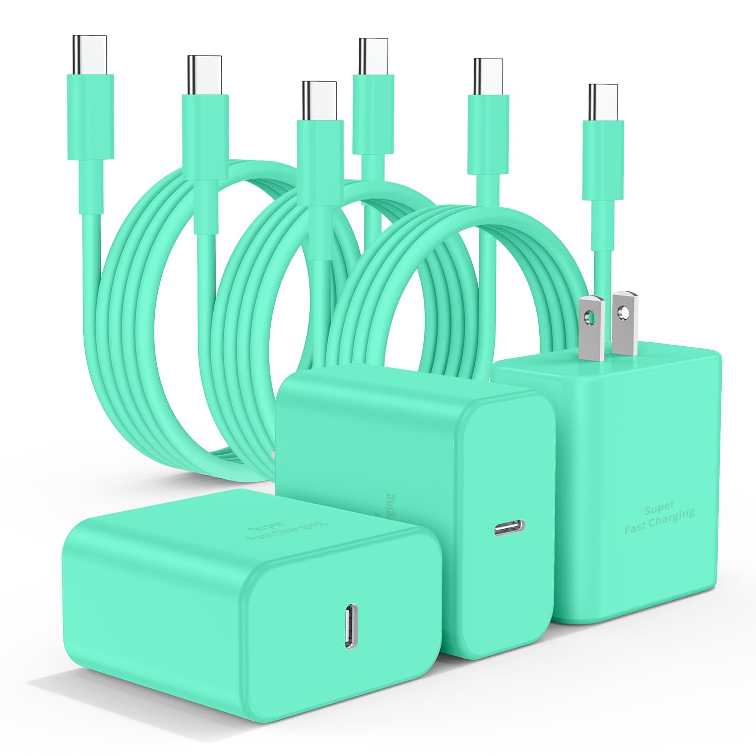 3Pack USB C Charger for Samsung Galaxy S24 Ultra, Super Quite Fast Charging Type C Block with 6FT C to C Cord for Samsung Galaxy Tab S9 S8 S23 Ultra S22 Ultra S23 S22 S21 Note 10 Plus 20,Green