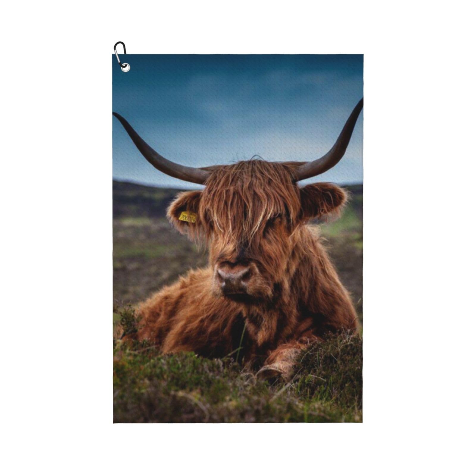 Hnnkloy Highland Cow Grass, 16x24 in Portable Waffle Golf Towels with Carabiner Clip for Golf Bag