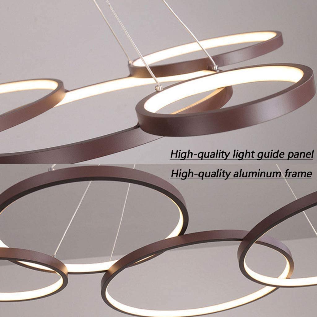 Lampa wisząca LED, 88 W, ściemniana, z pilotem zdalnego sterowania, z regulacją wysokości, żyrandol do salonu, jadalni, biura, sypialni, baru, kawiarni, 6 pierścieni, aluminiowa lampa sufitowa