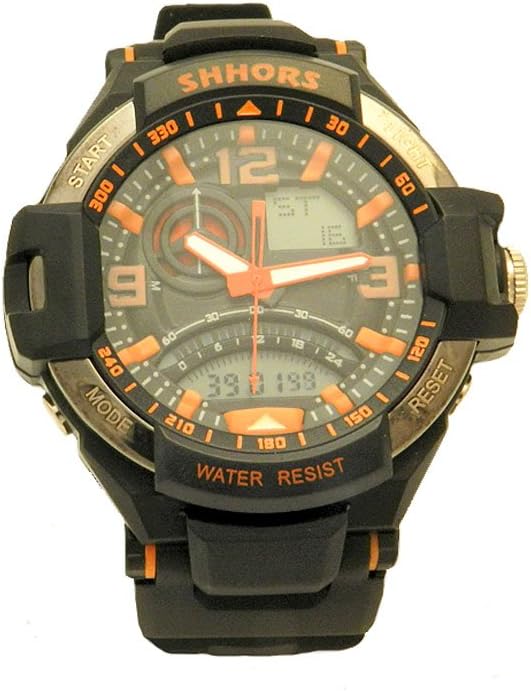 Black Band Orange Light and Letter Meters Design Date Window Multi Function Digital Analog Hybrid Watch