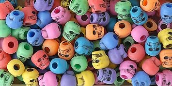 The Beadery - 11x9mm Skull Beads, Antiqued Circus Multi - 1/4 Lb - 1180SV289A