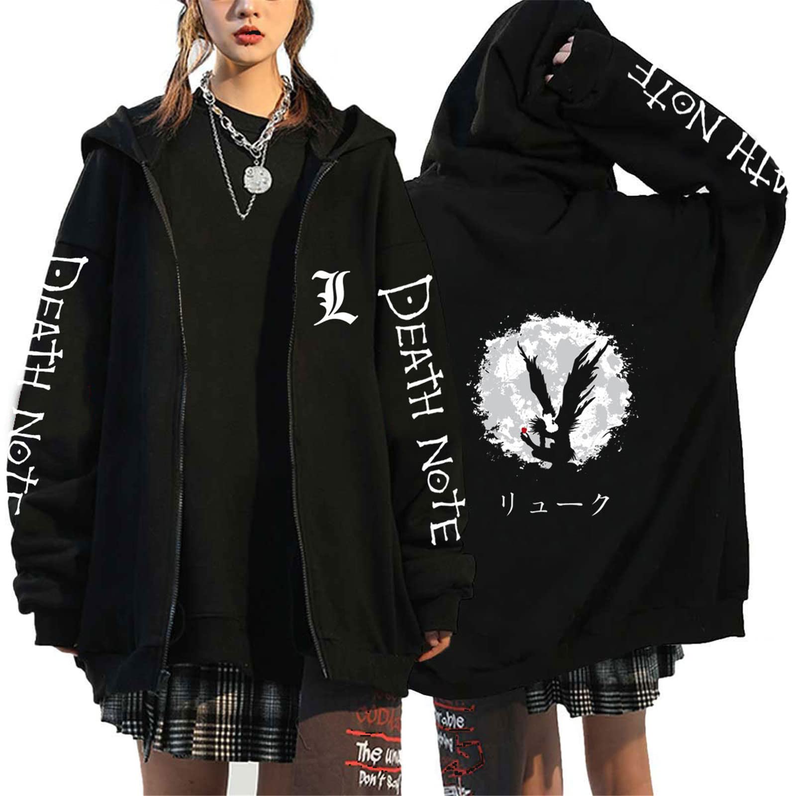 Kewing Women's # 9 Death Note Anime Zipper Hoodie Sweatshirt For Men Oversized Hooded Sweatshirt Jacket