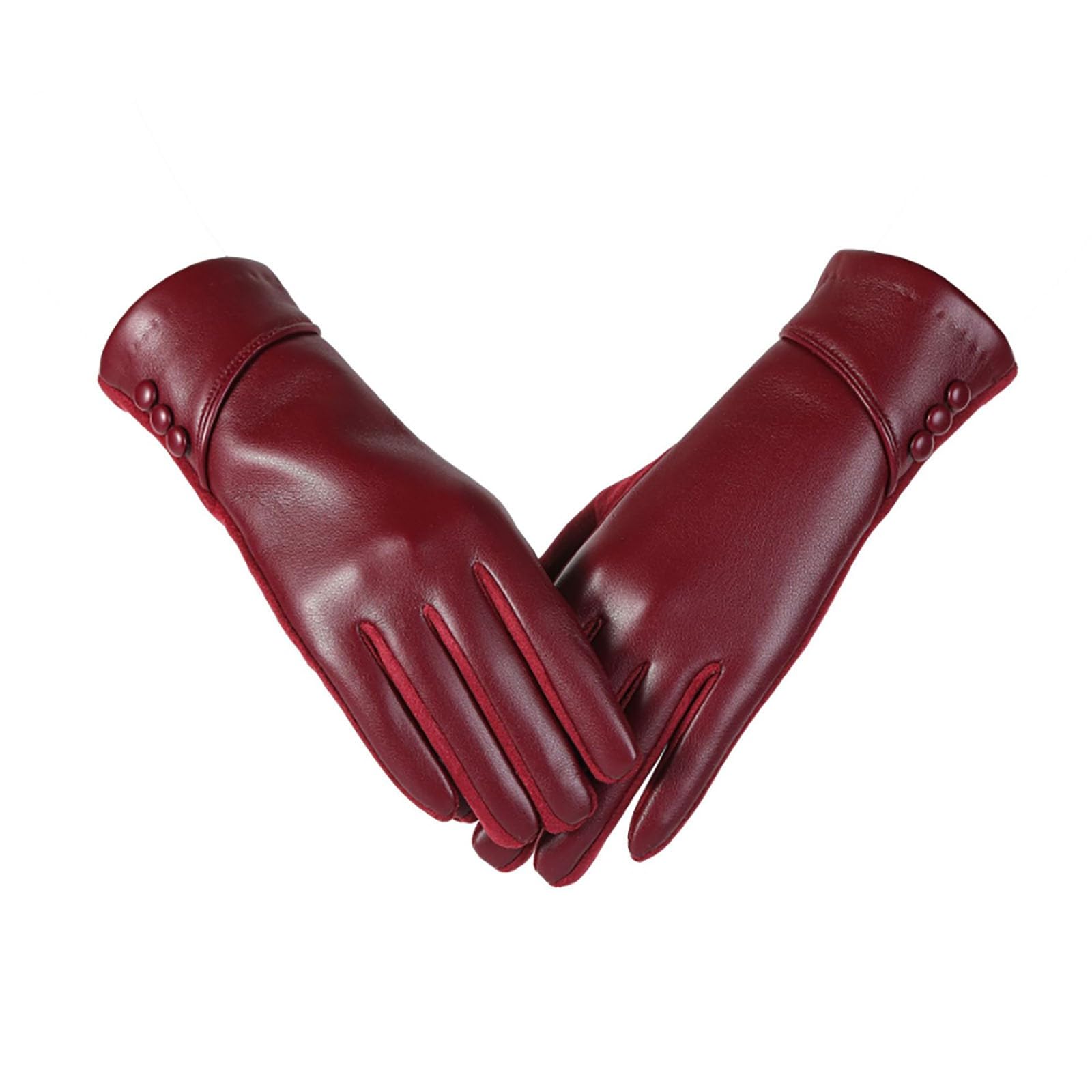 Women Leather Touch Screen Gloves, Winter Gloves for Ladies, Warm Touchscreen Windproof Texting Cashmere Lined Gloves