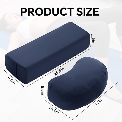 Miniatura 2 de MABOZOO Almohada de yoga de 2 piezas, cojines rectangulares y de meditación de media luna con funda extraíble para yoga restaurativo, accesorios de