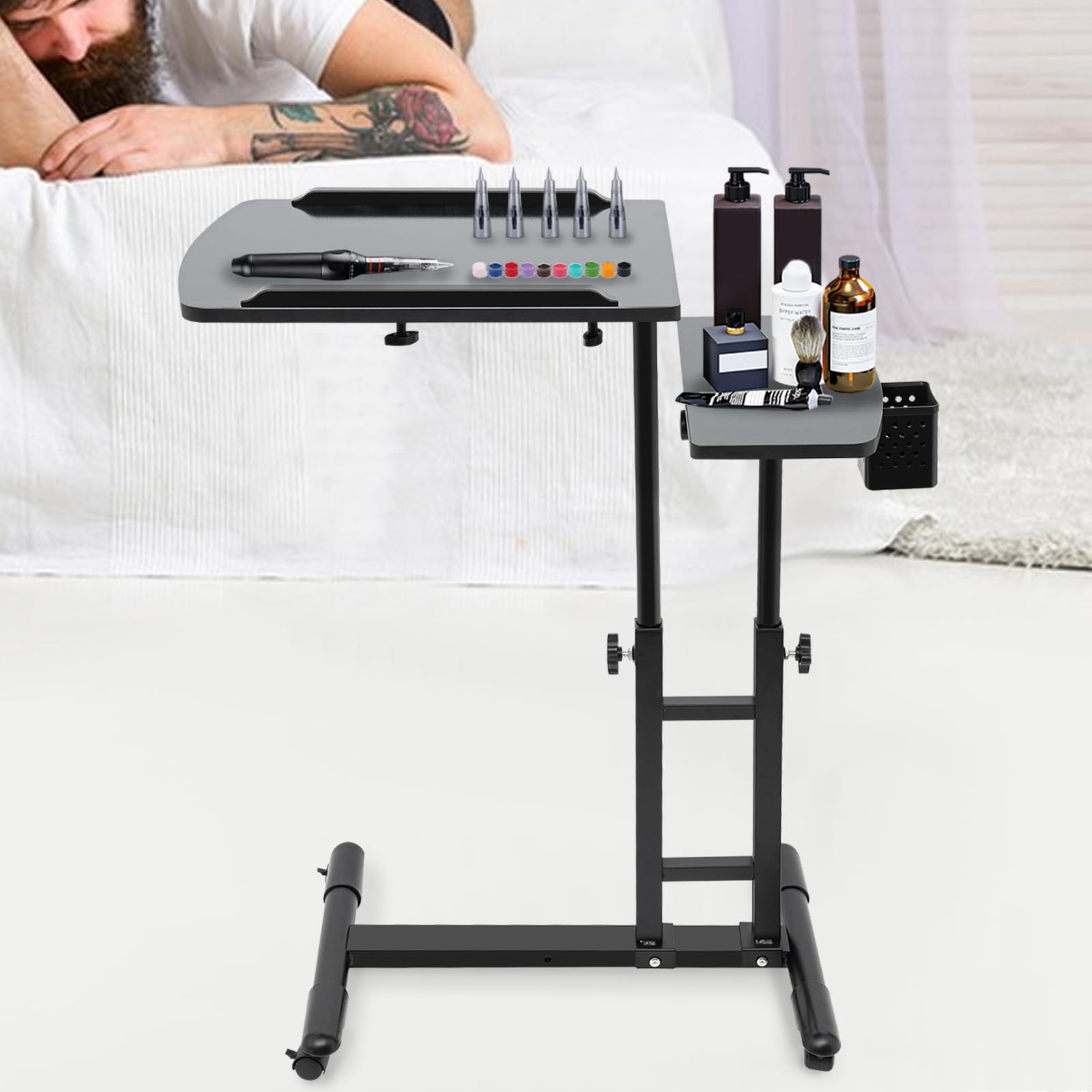 Estación de trabajo de tatuajes, altura ajustable, estación de trabajo vertical, mesa de escritorio, estación de trabajo portátil, desmontable, para tatuajes, belleza, masaje, pedicura, salón de