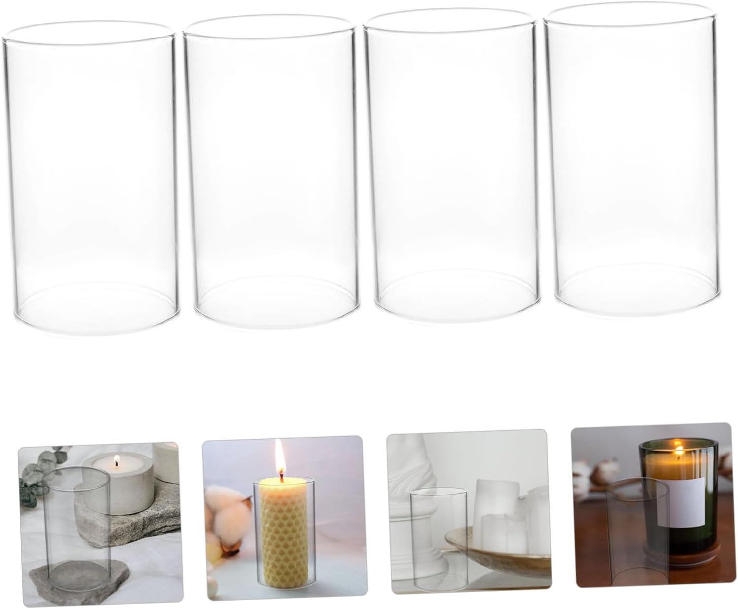 Luxshiny 4Pcs Transparent Glass Candle Shade Decorative Cylinder Covers for Wedding and Home Decor Windproof Candle Holders