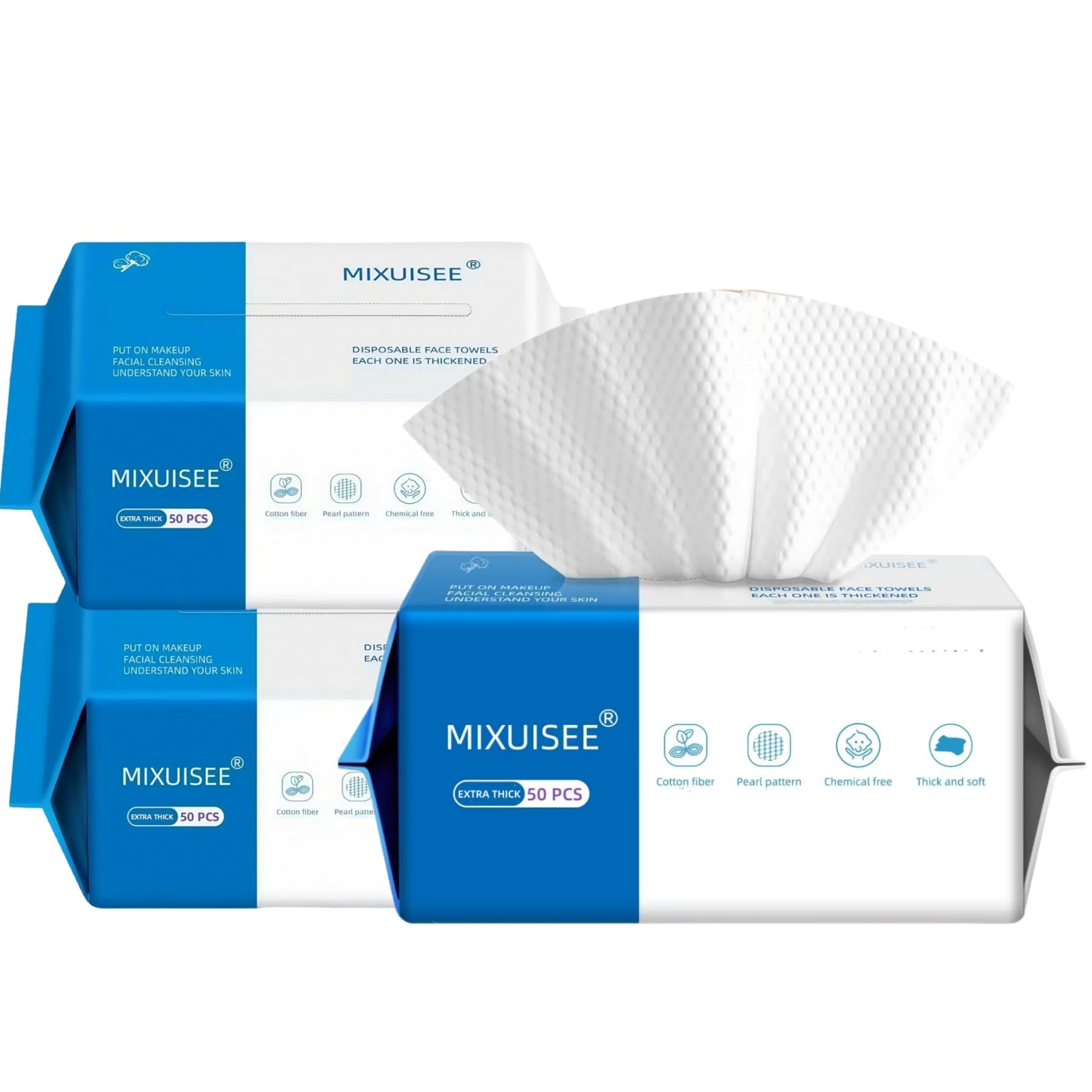 Mixuisee thick and soft face towels,disposable face towel,100% cotton facial towel,super thick 150%. Suitable for makeup removal and cleansing, and