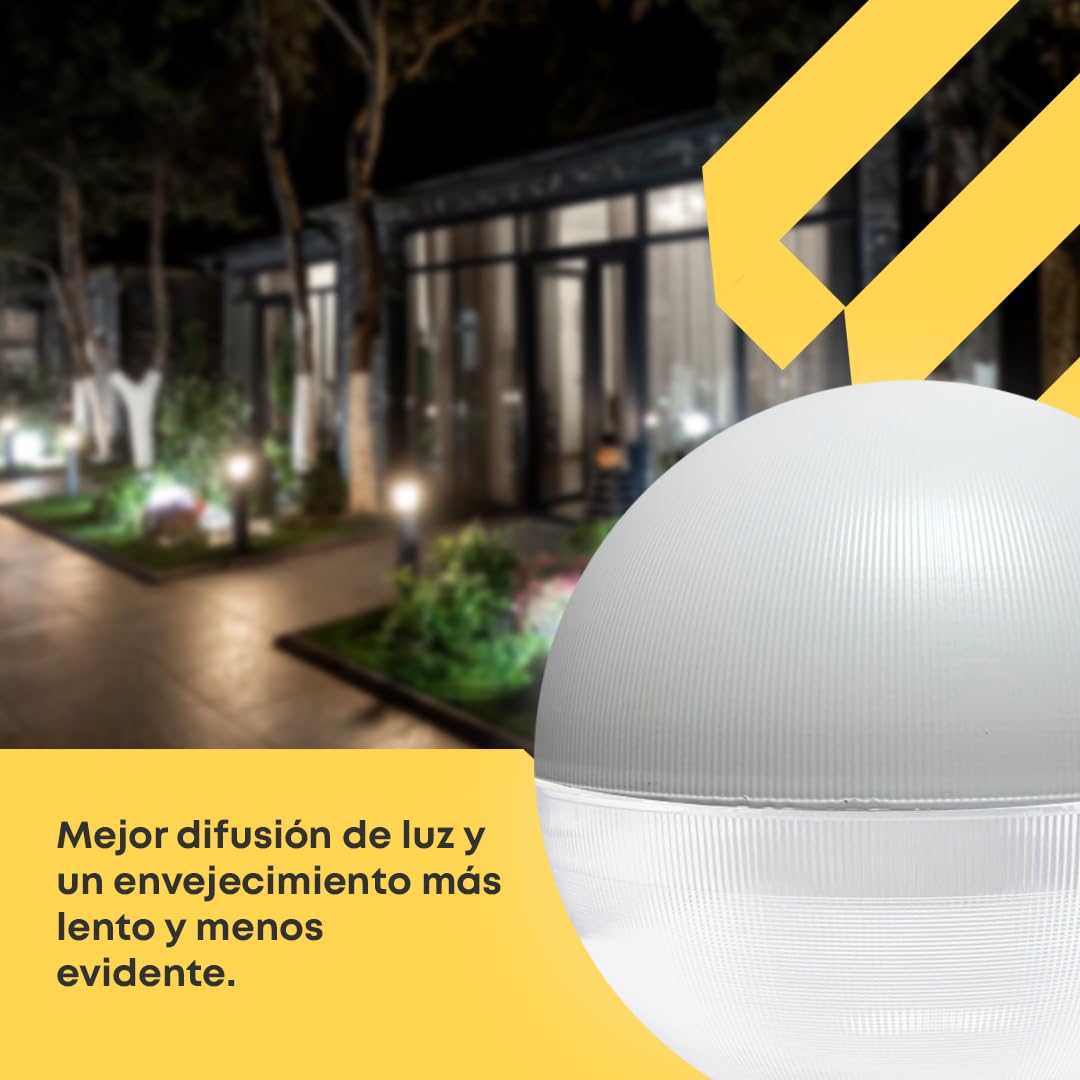 Bola Farola Exterior - Anticontaminación Lumínica - Metacrilato Grabado - Blanco - Medidas: Ø 48 cm - Boca: Ø 17 cm