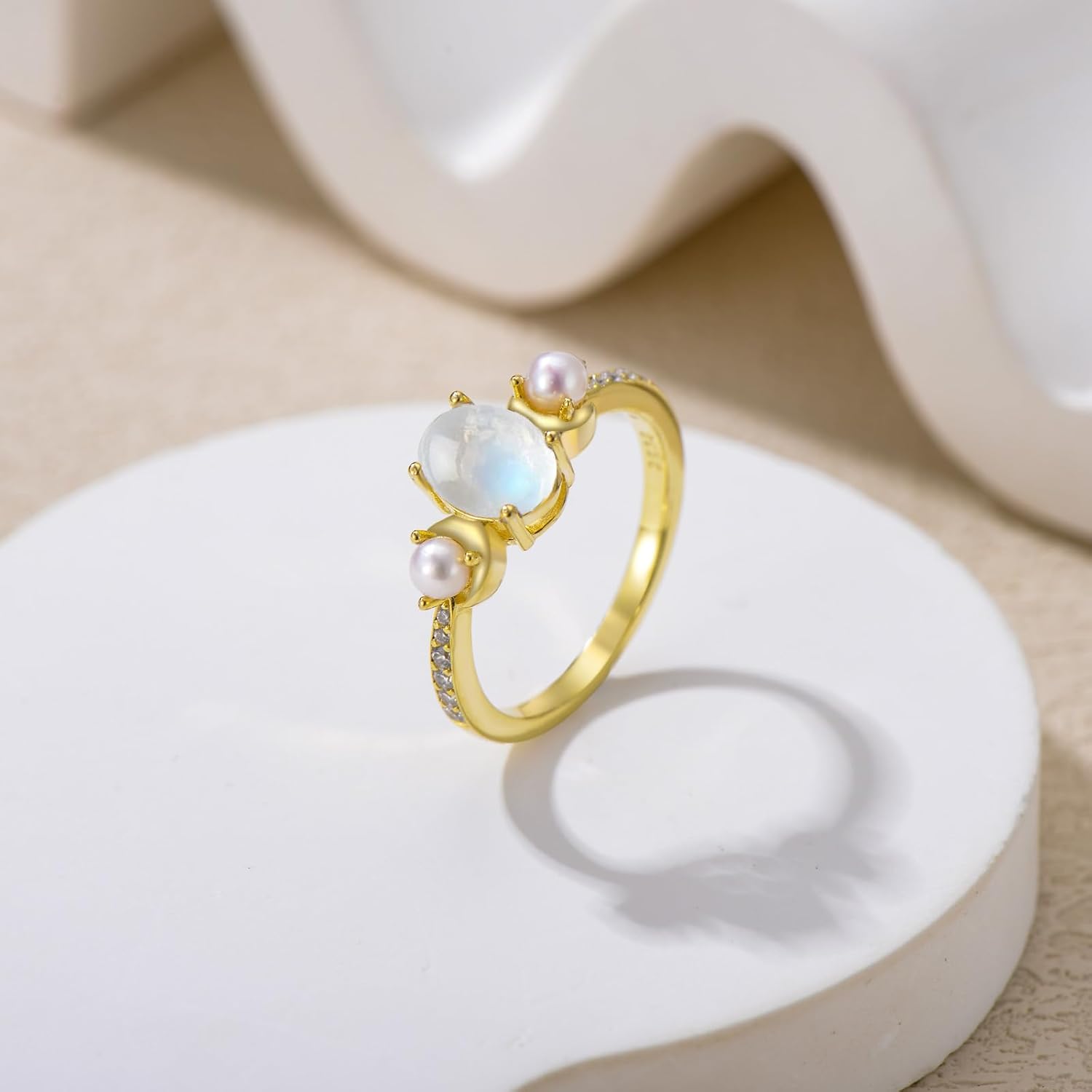 10K 14K 18K Gold Oval Cut Gemstone and Pearl Rings for Women 6×8MM Gemstone and Freshwater Cultured Pearls Promise Statement Anniversary Ring for Her Size 4-15 - Image 3