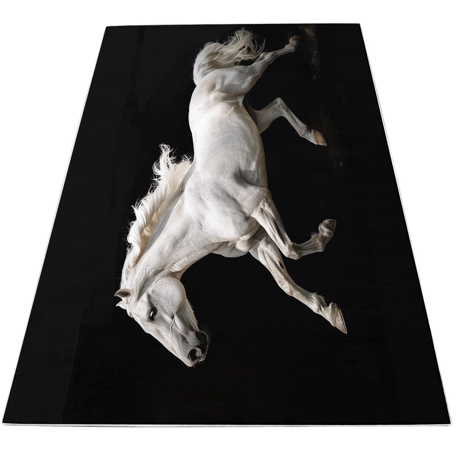 Teppich Tierpferd Schwarz 120x180 cm Wohnzimmer Teppich Schlafzimmer Teppich Modern Waschbarer Kurzflor Teppiche rutschfest Flauschig Weiche Teppiche