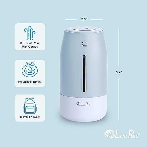 Miniatura 7 de LivePure Aqua Glo Humidificadores de niebla fría para dormitorio. Humidificador pequeño para bebés, guardería, plantas, oficina. Humidificador