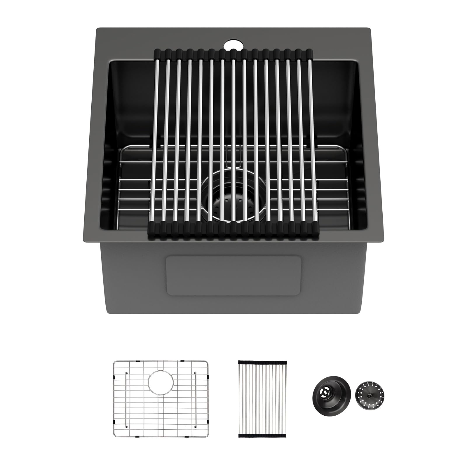 Évier à monter sur le dessus compact avec support enroulable gain de place cuisine
