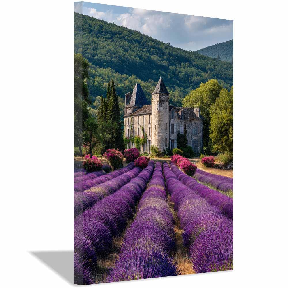 HUYEEI Canvas Print Wall Art Lavender Modern Nature Landscape Poster, for living room, bedroom,Corridor Office Room Decoretc.(Purple;)-70x100cm Framed