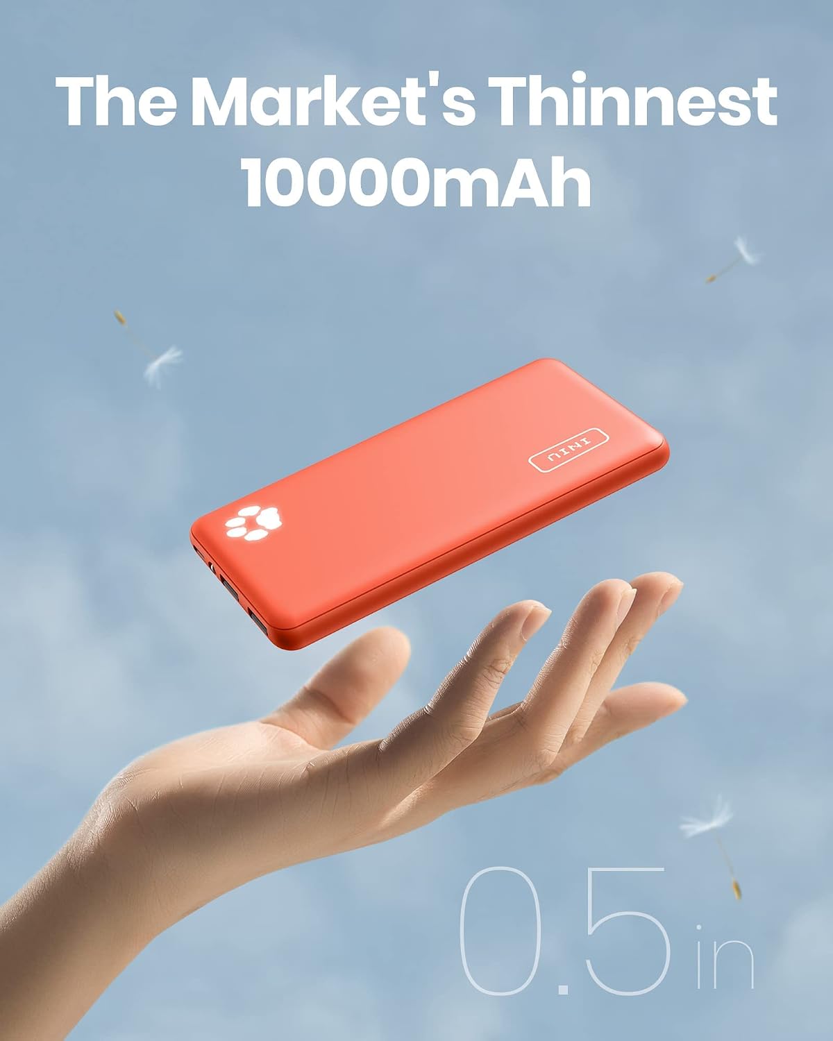 INIU Portable Charger, USB C Slimmest Triple 3A High-Speed 10000mAh Phone Power Bank, Flashlight External Battery Pack Compatible with iPhone 14 13 12 11 Samsung S21 S20 Google LG iPad, etc (Orange)