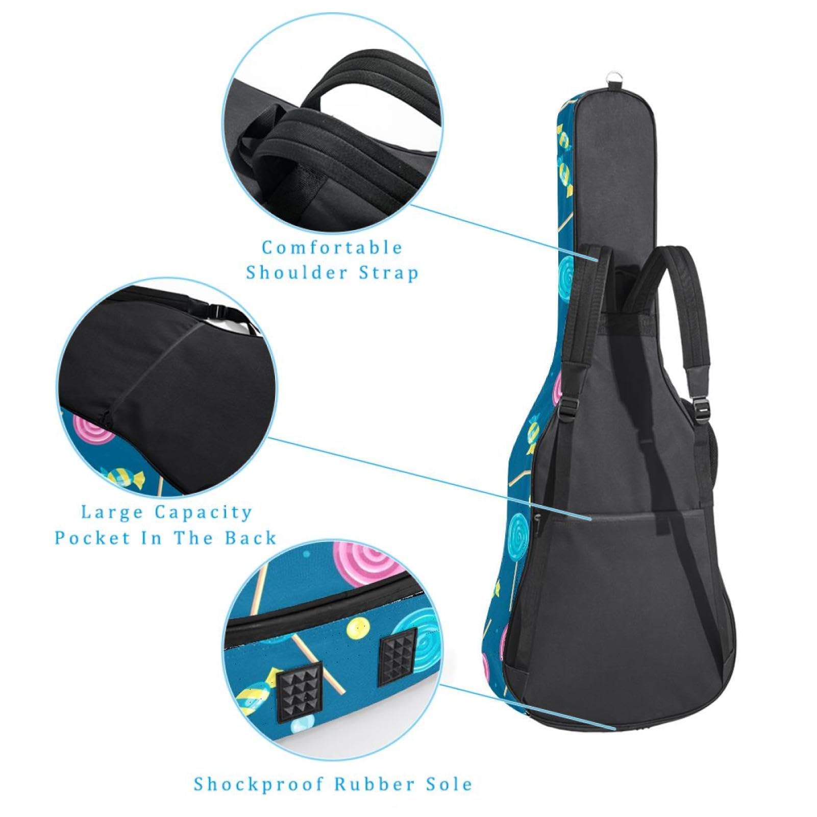 Torba na gitarę akustyczną wodoodporny plecak na gitarę grubo miękko wyściełany lizak klasyczna obudowa na gitarę, wielobarwny, 42.9x16.9x4.7 in, Organizer do torby