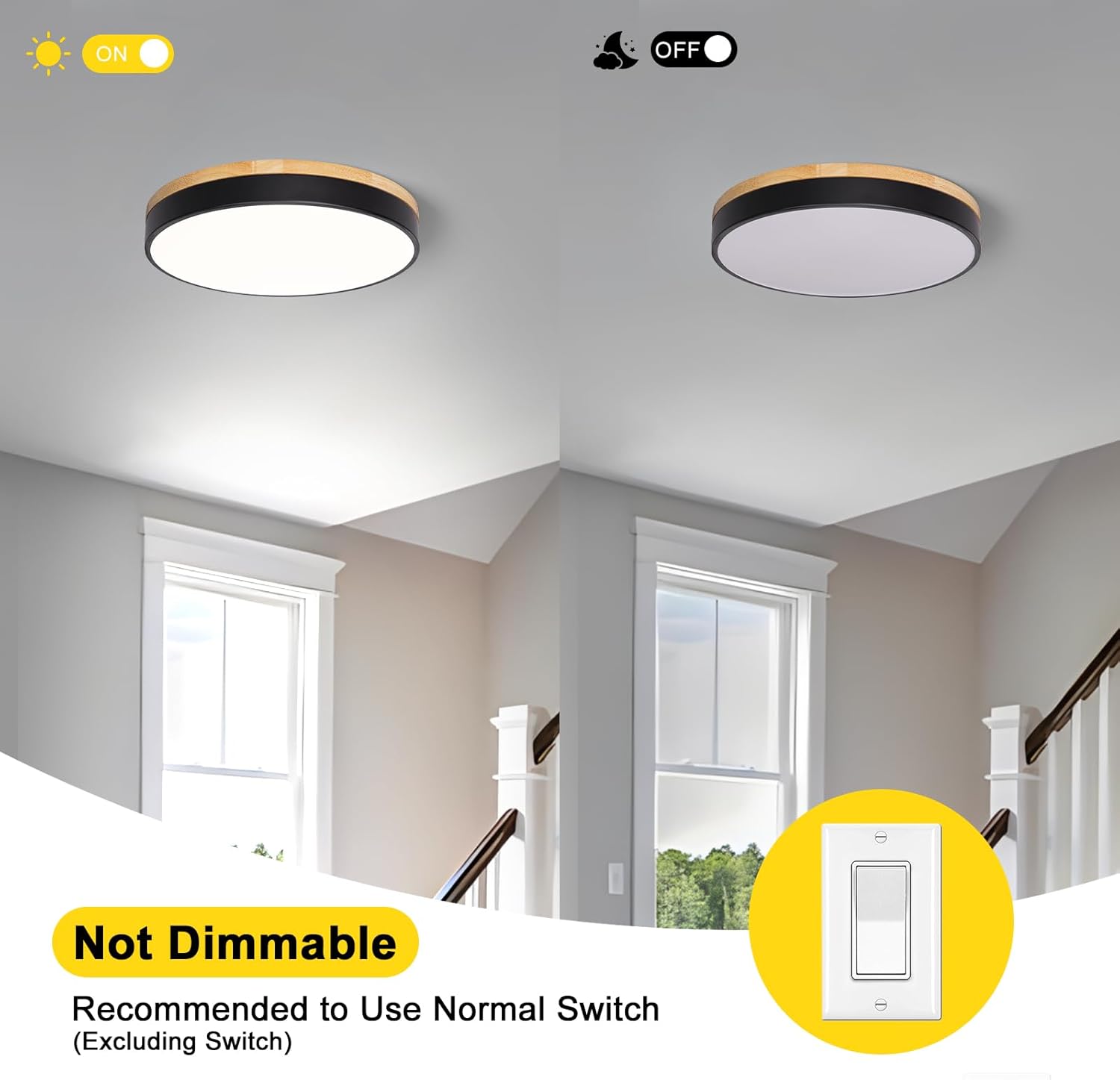 Modern Wood Black Flush Mount Ceiling Light, 15.74" Round LED Low Profile Close to Ceiling Fixture for Kitchen Bedroom Bathroom Laundry Hallway Entryway Closet Living Room