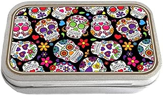Skulls Black Day of The Dead Slim Hinged 1oz Tin Tobacco Storage