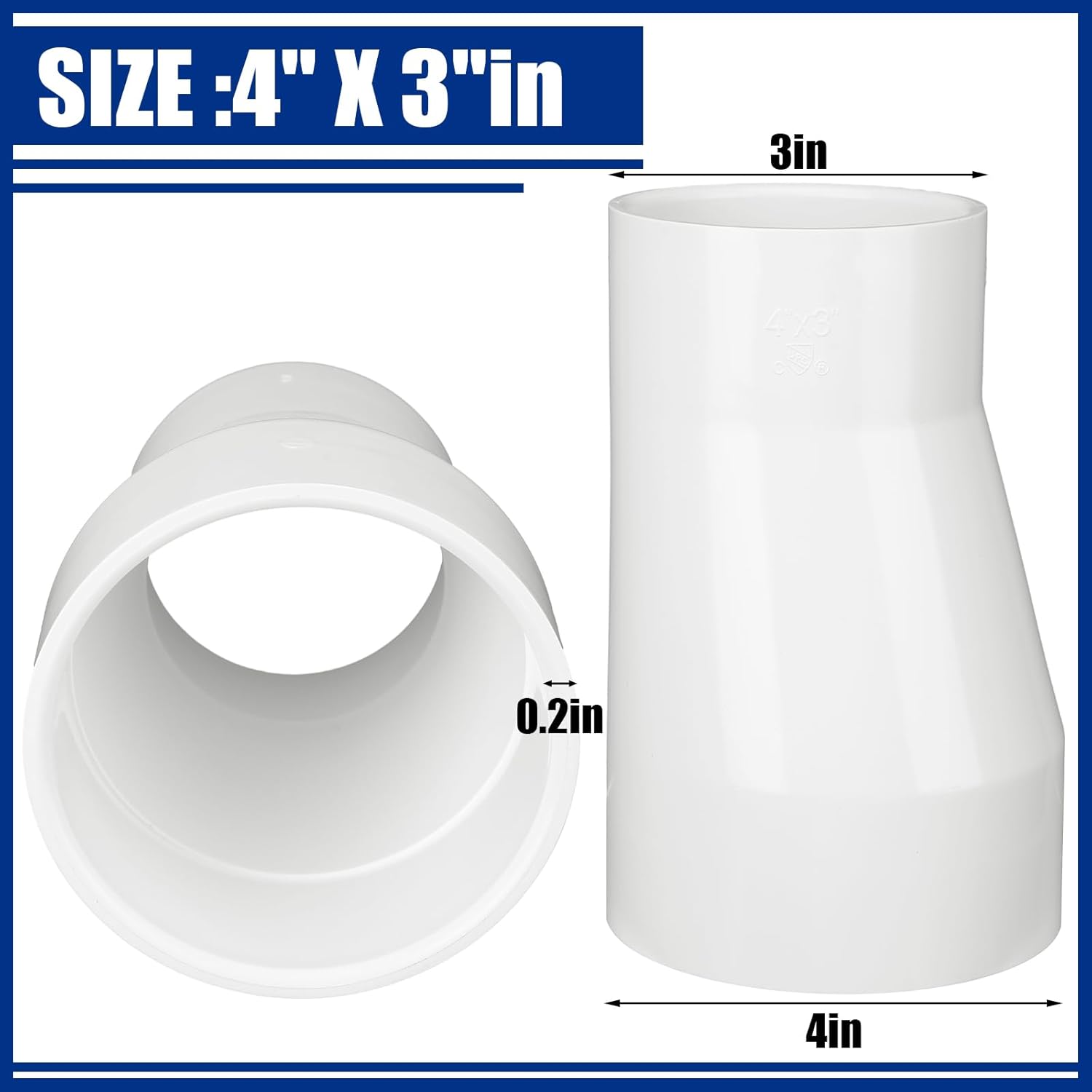 3 Pack 4" x 3" PVC Pipe Fitting Compatible with 429-E Series Eccentric Reducer Coupling Schedule 40 Suitable for High-flow Capacity, Pool, Spa, Plumbing, Irrigation, White