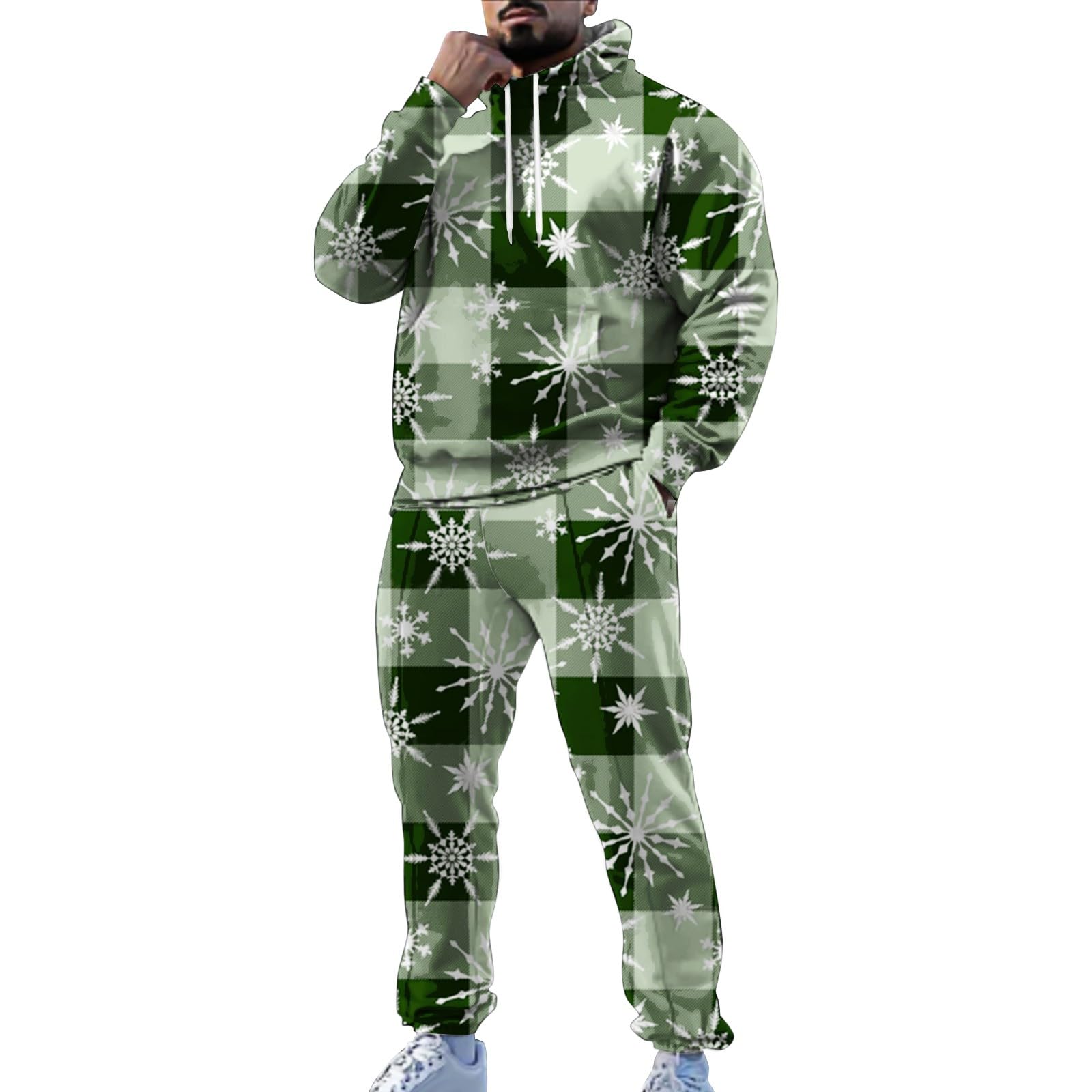 Chándal navideño para hombre con divertido Papá Noel, mono de manga larga con capucha y pantalones de chándal, juego de chándal para vacaciones, gimnasio, deportes, trajes con bolsillos, Z014 Verde