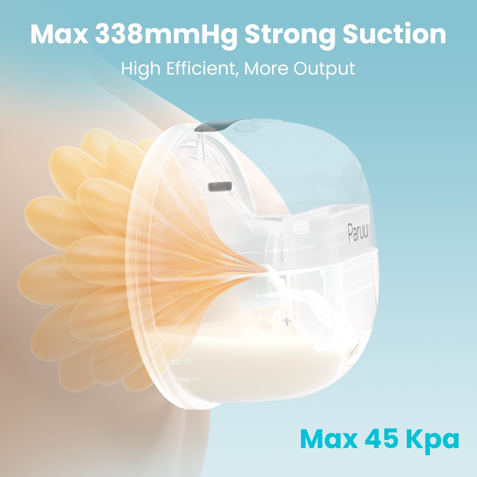 Paruu P10 Tiralatte Elettrico Indossabile, 4 Modalità e 9 Livelli con 19/21/24/28 mm, Aspirazione Forte 338 mmHg, Tiralatte Elettrico Portatile, Display Intelligente (2, Bianco)