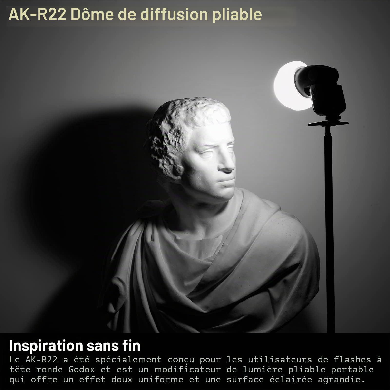 Dôme de diffusion Godox AK-R22, pour flashs Godox AD100PRO, AD200PRO et V1