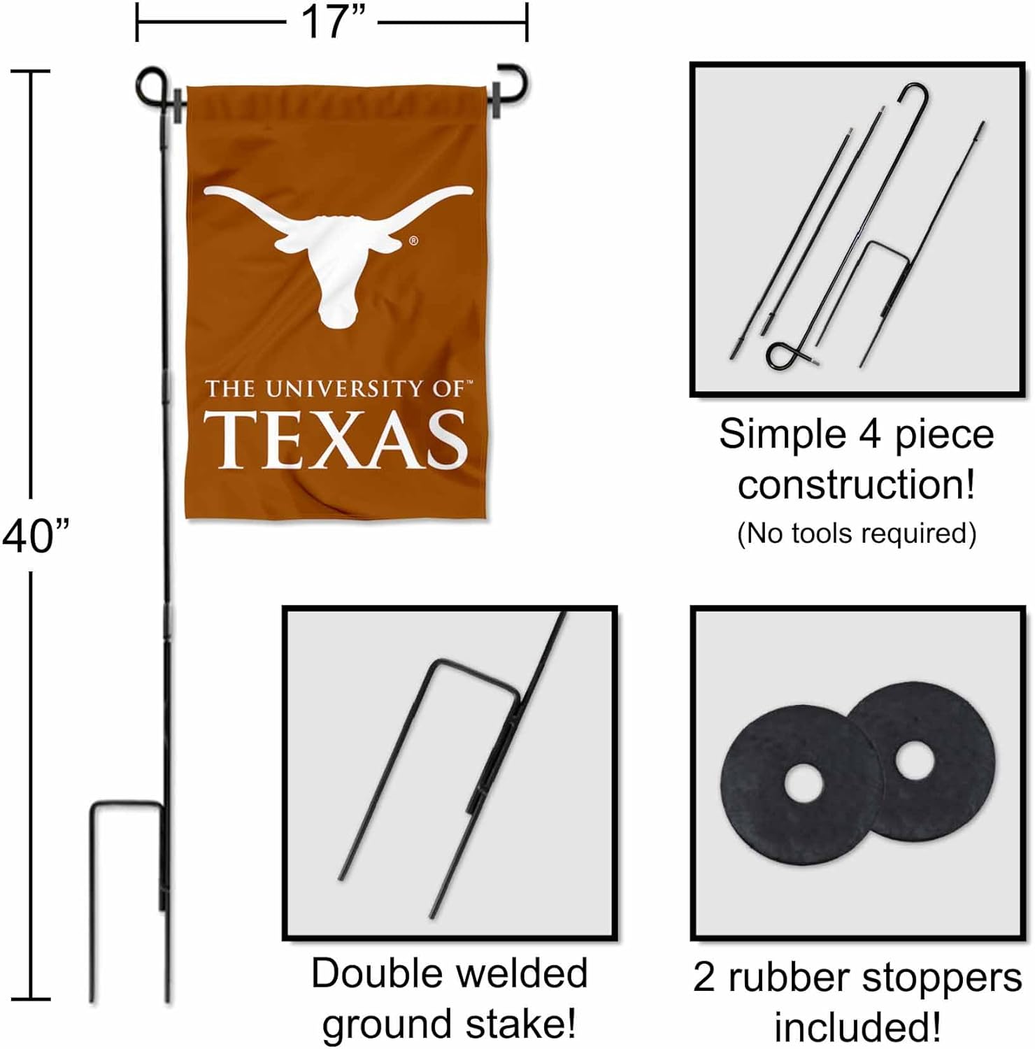 College Flags & Banners Co. Texas Longhorns Double Sided Garden Flag and Pole Holder Set