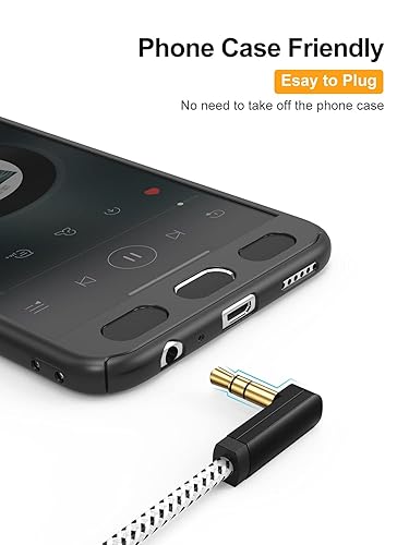 Miniatura 4 de CableCreation Paquete de 2 cables de audio de 0.138 in de 1,5 pies1.5 ft, cable auxiliar macho a macho de 90 grados macho a macho para teléfonos,