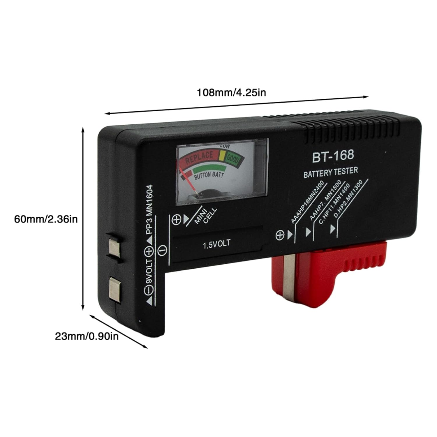 2PCS BT-168 Universal Battery Tester Checker Instant Power Detection for AA AAA C D 9V 1.5V Button Cell Batteries Compact No Battery Required Design
