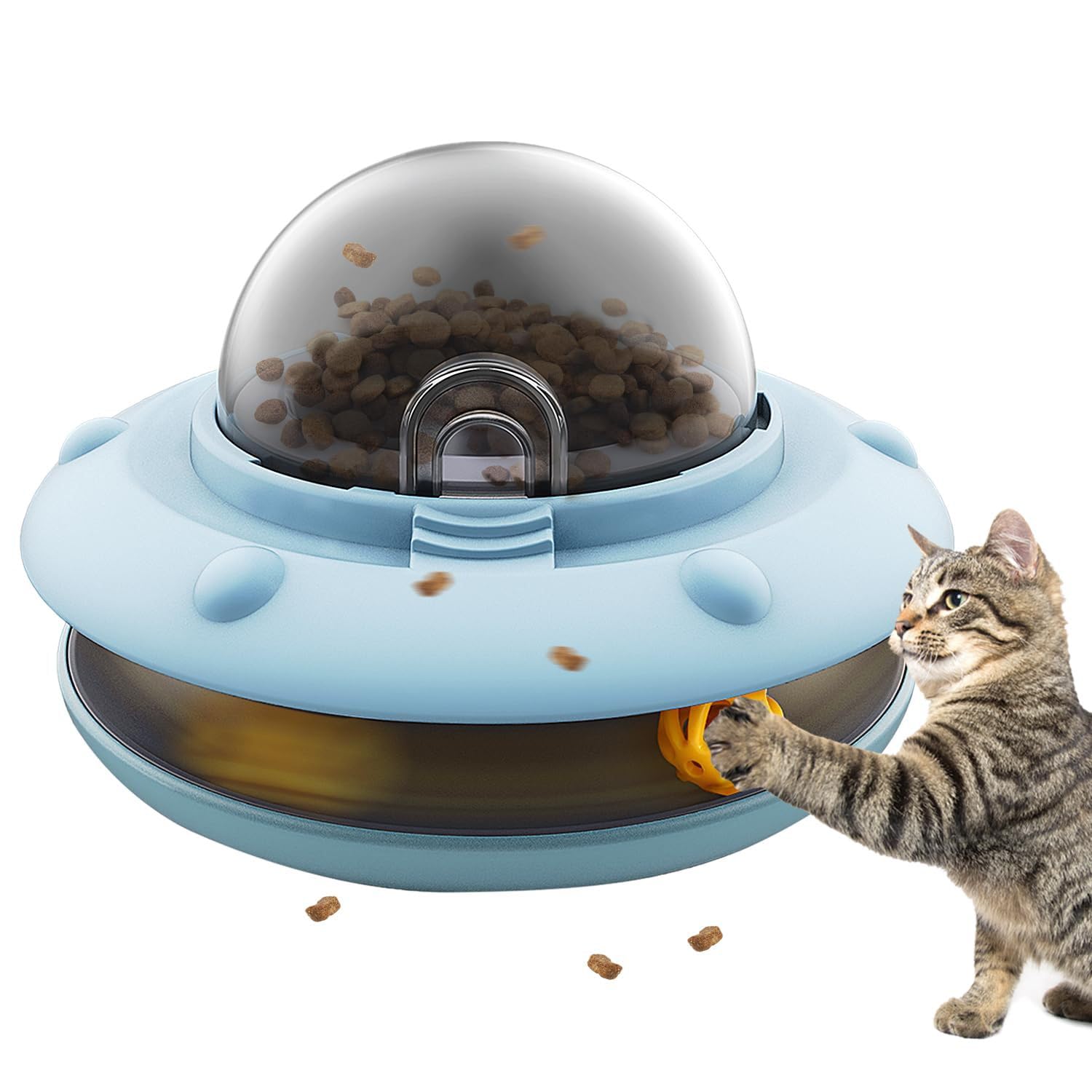 Giocattolo automatico per gatti, puzzle interattivo, alimentatore lento, dispenser di cibo secco con palla e 3 prese di cibo per addestramento interno degli animali domestici