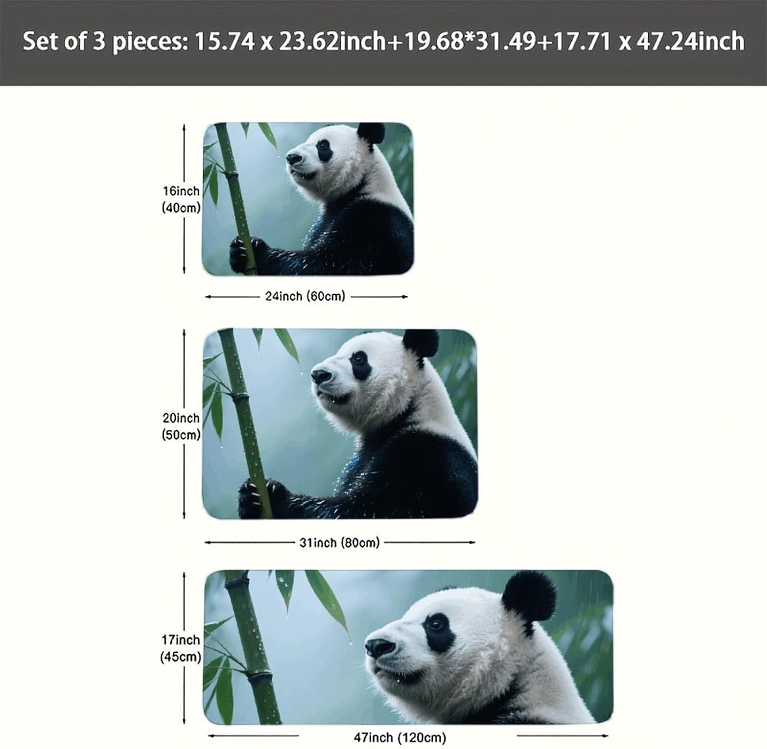 Cute Panda Kitchen Mats for Floor 3 Pcs Kitchen Rugs