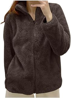 Generisch 2025 - Chaqueta de forro polar de color liso para mujer con cuello y cremallera, ropa exterior acogedora de forro polar para mujer