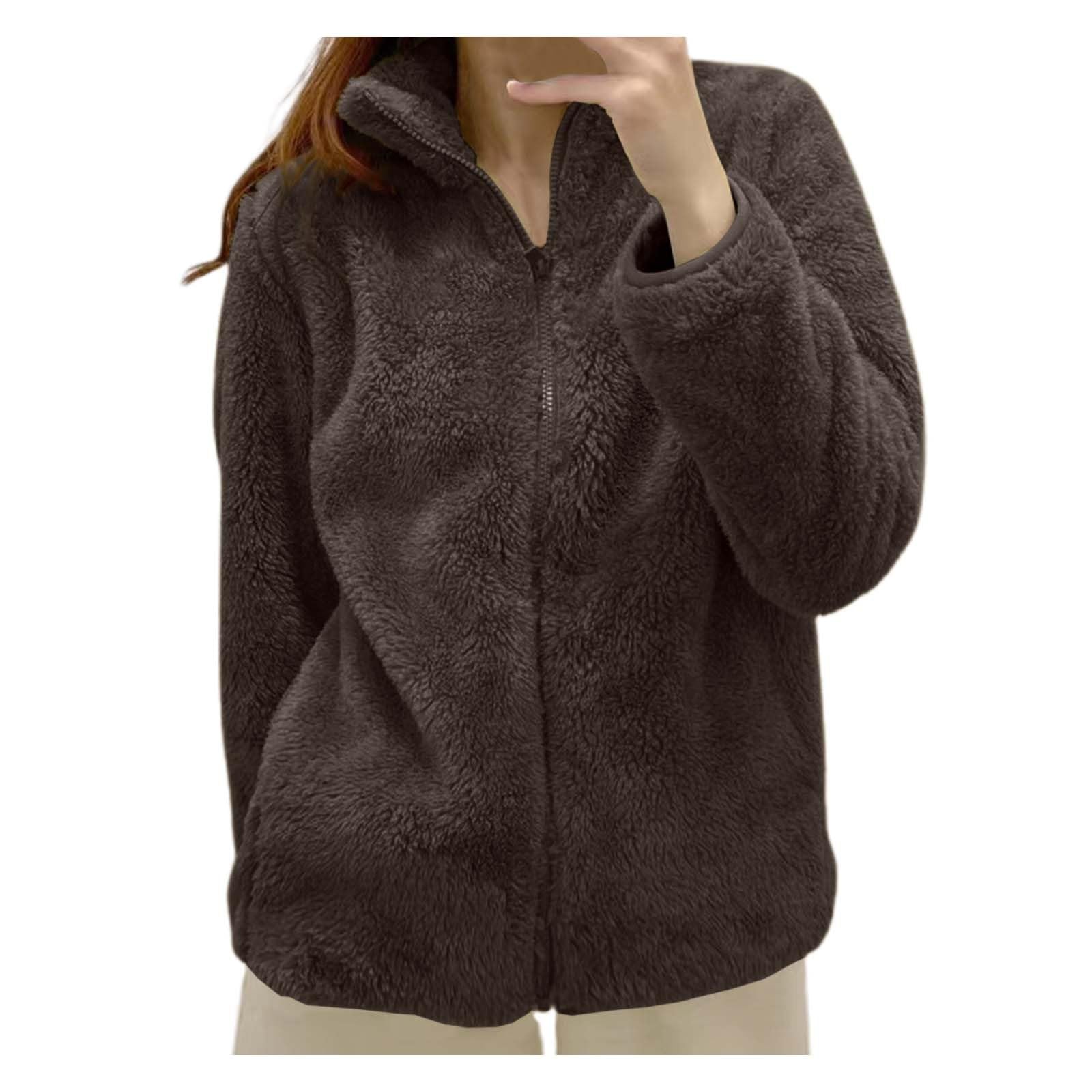 Generico Giacca da Donna Pile Camera Corta in Pile Senza Cappuccio Felpa Invernale con Zip Giacca Eleganti Tinta Unita Peluche Giubbotto Teddy Fleece Versione Loose Del Tinta Homewear